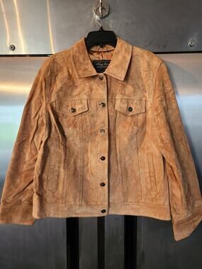 Vintage Terry Lewis Leather Jacket L Suede Trucker Orange Womens Size L Brown